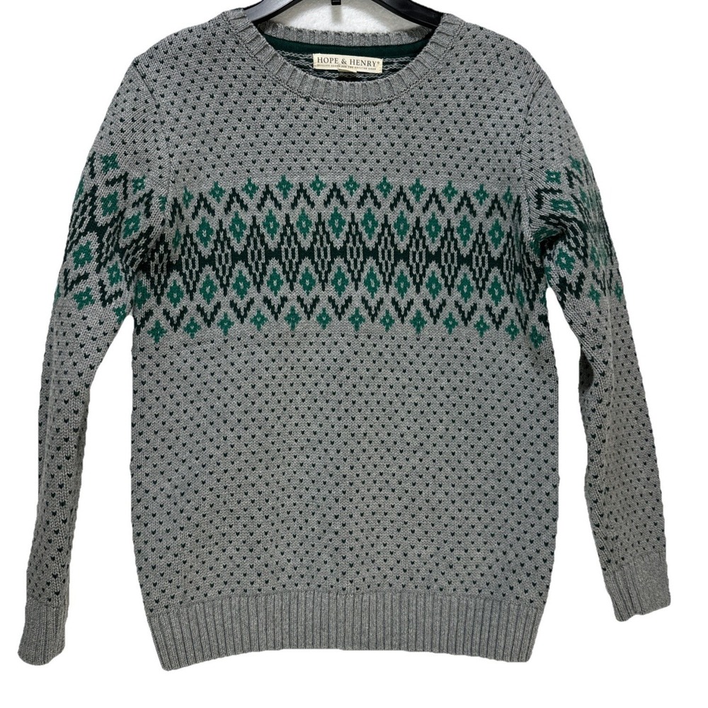 Hope & Henry Crewneck Pullover Kids Boys Size Large 100 % Organic Cotton Gray